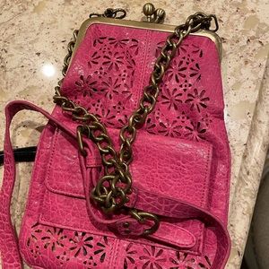 Pink pvc leather Jessica Simpson bag with adjustable strap